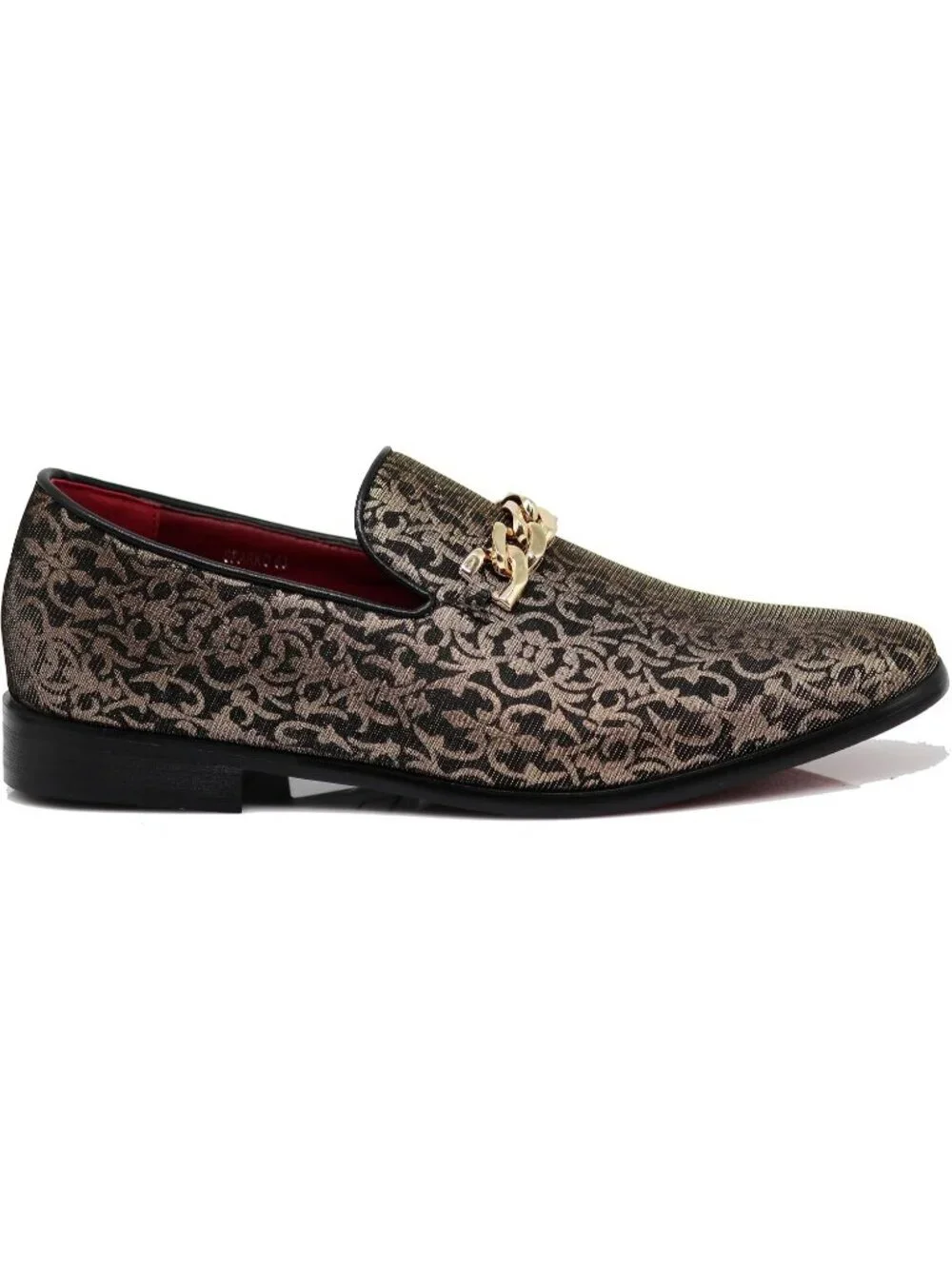 Enzo Romeo Men's Gold Satin Silky Floral Chain Buckle Loafer Slip On Shoes